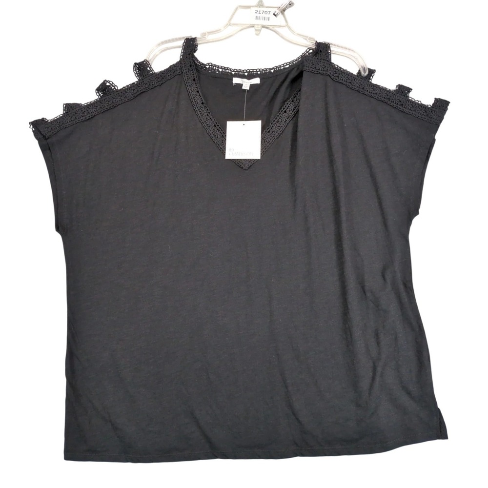 NWT 89th + Madison Black‎ Crochet Lace Tank Top Womens 2X Open Shoulder/Arm Boxy